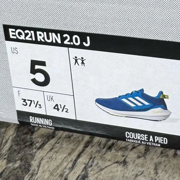 ADIDAS EQ21 RUN 2.0 J /UNISSEX RUNNING SHOES - BLUE/WHITE/YELLOW- SIZE 5Y